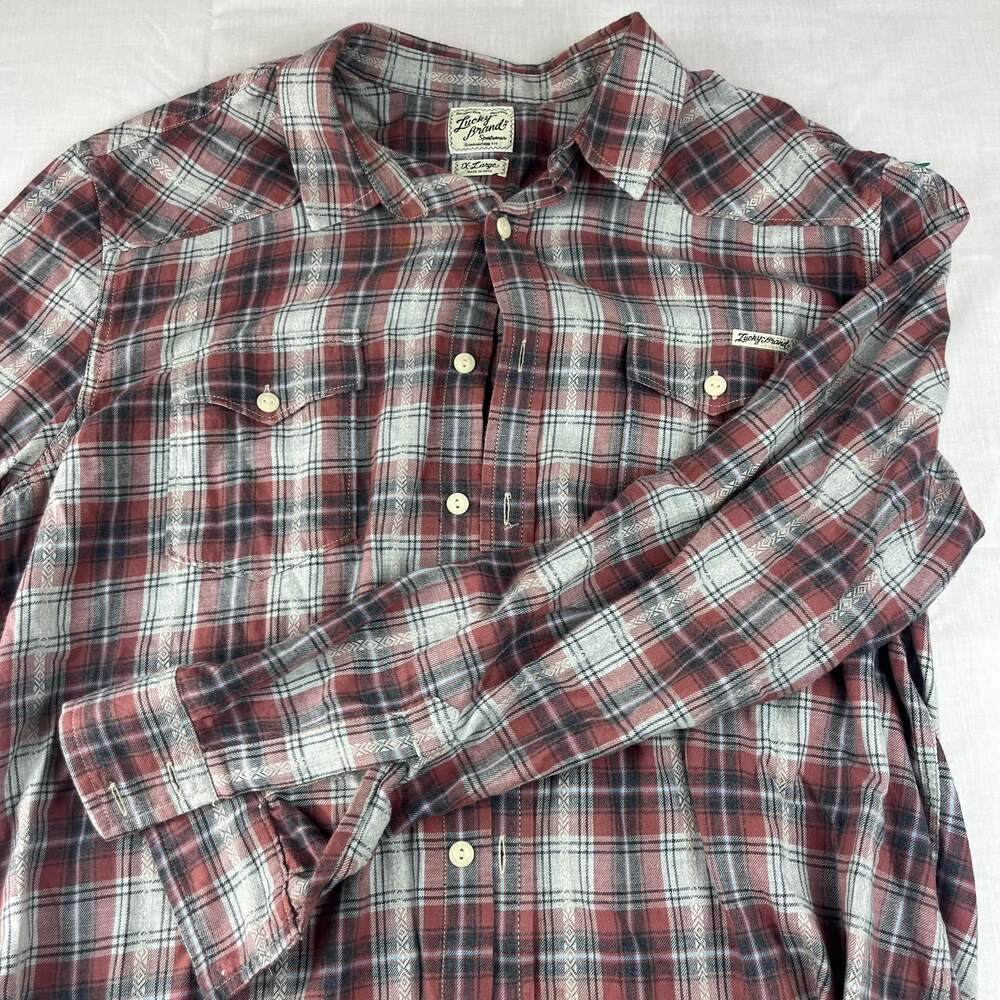 Lucky Brand Men's XL Red Plaid Button Up Western Flannel Shirt